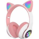 Blue İnter Işıklı Kulaklık Kablosuz Kedi Kulaklı Rgb Şarjlı Renkli Mikrofonlu Yüksek Işıklı Kulaklık Uyumlu