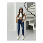 blue marlın KADIN LACİVERT İŞLEMLİ MOM JEANS