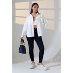BLUE NATIONAL JEANS Kadın Oversize Kesim Gabardin Gömlek Ceket Beyaz Renk Günlük Şıklık -BNJ4884