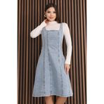 BLUE NATIONAL JEANS Nova Midi Boy Buz Mavi Askılı Kadın Kot Elbise BNJ-4991