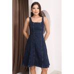 BLUE NATIONAL JEANS Nova Midi Boy Gece Mavi Askılı Kadın Kot Elbise BNJ-4990