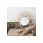 BLUE SİDE Retro Pinterest Stil Desenli Hasır I?şlemeli Daire Desenli Cam Ayna %100 Doğal Bambu