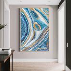 Blue Sparkle Yağlı Boya Dokulu Tablo 100X150 Gold Çerçeveli