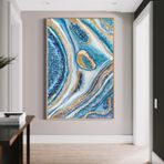 Blue Sparkle Yağlı Boya Dokulu Tablo 50X70 Gümüş Çerçeveli