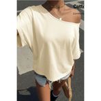 BLUE STREET Kadın Oversize Düşük Omuz Basic Tişört – Salaş Kesim Yazlık Rahat T-Shirt