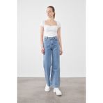 Blue Turtle Mavi Turtle 1001 Denim Ara Mavi Kadın Düz Palazzo Bol Paça Pantolon