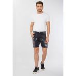Blue White Erkek Antrasit Baskı Desenlli Jean Şort