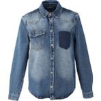 Blue White Erkek Cep Yıkamalı Jean Gömlek Koyu Mavi - S