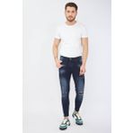 Blue White Erkek Skinny Fit Destroy Lacivert Jean