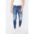 Blue White Erkek Skinny Fit Yırtık Detaylı Koyu Mavi Jean