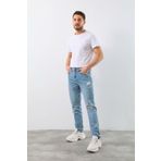 Blue White Erkek Yırtık Detaylı Jean Pantolon - MAVİ S