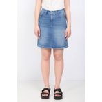 Blue White Kadın Açık Mavi Jean Midi Etek