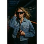 Blue White Kadın Oversize Jean Ceket Mavi %100 Pamuk Düz Desenli Şık Tasarım