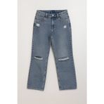 Blue White Kadın Yüksek Bel Wide Leg Yırtık Detaylı Buz Mavisi Jean Pantolon