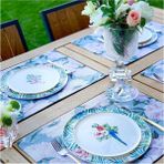 Blue - White Rose Kumaş Amerikan Servis 4'lü Set - 35X50 Keten, Ulusl.yıkama ve Solmama Sertifikası - 35 x 50 cm - Çok Renkli