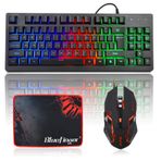 BlueFinger RGB 87 tuşlu oyun klavyesi ve arkadan aydınlatmalı fare kombinasyonu,%75 USB kablolu gökkuşağı klavye, dizüstü bilgisayar bilgisayar oyunu ve iş için oyun seti