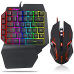 BlueFinger Tek El RGB Oyun Klavyesi ve Arkadan Aydınlatmalı Fare Kombinasyonu, USB Kablolu Gökkuşağı Harfleri Parlayan Tek El Mekanik Hissi Veren Klavye, Bilek Desteği ile, Oyun için Oyun Klavye Seti