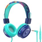 BlueFire Mikrofonlu Çocuk Kulaklığı, Ses Sınırlayıcı 85/94dB, Ücretsiz 3,5 mm Jak Kablolu Kordon Kulak Üstü Kulaklık, Çalışma/Okul/Çevrimiçi Kurs/Tablet/Kindle/iPad için Çocuk Kulaklıkları (Mavi)