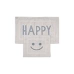 Bluenity 60x100+50x60 cm Gri Happy Doğal Pamuklu 2'li Banyo Kilim Seti
