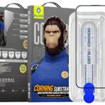 Blueo iPhone 15 Uyumlu Uygulama Aparatlı Corning Gorilla Anti-static Cam Ekran Koruyucu Darbe Emici Siyah