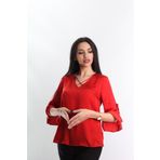 Blues Outlet Kadın Kolu Volanlı Saten Bluz-kiremit