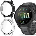 Blueshaweu Garmin Forerunner 165 akıllı saat için koruyucu kılıf, cam ekran koruyuculu sert PC kılıf, Garmin Forerunner 165 ile uyumlu (siyah) + şeffaf)