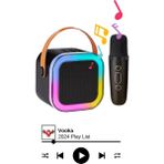 Bluetooth Hoparlör Parti Hoparlörü Karaoke Mikrofon Hediyeli Işıklı Ses Bombası USB Sd Girişli - Siyah