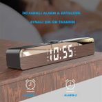 Bluetooth Hoparlör Şarjlı Yatay Ses Sistemi LED Ekran Fm Çalar Saat Sıcaklık Pc USB Aux Tf Kart - Siyah
