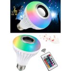 Bluetooth Hoparlörlü, Rgb LED Işıklı Lamba, Uzaktan Kumandalı Müzik Çalar Ampul - Beyaz
