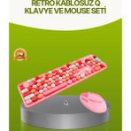 Bluetooth Retro Kablosuz Klavye ve Mouse Seti – 3 Cihaz Bağlantılı, Sessiz Tuş, Uzun Pil Ömrü - Renkli