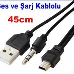 Bluetooth Speaker,mp3 İçin 5pin Mini USB ile 3.5mm AUX jak/Erkek USB 2 in 1 Şarj ve Ses Kablosu
