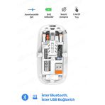 Bluetooth Usb Çift Modlu Sessiz Mouse, Şeffaf Mıknatıslı Kapaklı, Type-c Şarjlı, Dpı Ayarlı, Kablosuz 10m Çekim Mesafeli, Masaüstü Kısayol Tuşlu, Taşınabilir Şarjlı Mouse Beyaz