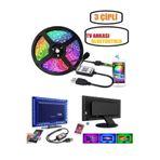 Bluetoothlu Usb Şerit Led Pc Tv Arkası Kumandalı Rgb Aydınlatma 3 Metre Sese Duyarlı Bluetooth Led