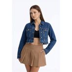 Bluewhite Kadın Püsküllü Crop Jean Ceket