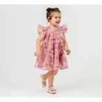 Blumi Kids Kız Çocuk Fiyonklu Prenses Elbise – 3D Çiçekli ve Pamuk Astarlı - Pembe - 1 Yaş