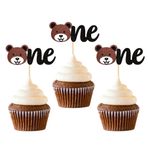 Blumomon 24 adet One Cupcake Toppers Glitter Bear Cake Topper Baby First Birthday Party Cupcake Food Picks dekorasyon bebek partisi erkek kız çocuklar için 1. doğum günü partisi pasta dekorasyonu aksesuar
