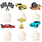 Blumomon 24 adet Racing Car Cupcake Toppers Hadi Yarış Sürüş "Happy Birthday" Cupcake Toppers Fighting Race Car Cupcake Picks Baby Shower Sport Tema Kutlama Parti Pasta Dekorları