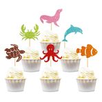Blumomon 30 adet deniz hayvanı Cupcake Toppers Ocean Theme Cupcake Toppers Yunus Ahtapot Yengeç Balık, Deniz Kaplumbağa Seal Cupcake Picks Sea Animals Temalı Parti Baby Shower Party Decors Supplies