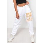 Bluu Unisex Mevsimlik Kumaş Elastik Bel Baskılı Joggers Pantolon Eşofman Altı Beyaz - XS