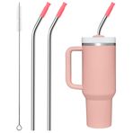 Bluwing 2 Adet Paslanmaz Çelik Hasır, Silikon Uçlu, 850 ml Stanley Bardak için, Stanley Adventure Quencher Seyahat Bardak için Tekrarlanabilir 850 ml Metal Pipet, BPA İçermez (Pembe Alacakaranlık)