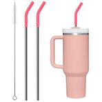 Bluwing 2 Adet Paslanmaz Çelik Pipet, 40 oz Stanley Bardak için, Yedek 40 oz Stanley Kupası Pipet Aksesuarları Silikon Uçları ve Temizleme Fırçası (Pembe Alacakaranlık)