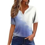Bluz, kadın, yazlık, kısa kollu tişört, V yakalı, moda, renk bloğu, gömlek, yazlık üst giyim, basic tunik, üst giyim, düğme şeridi, bluz, gündelik, bol kesim, pamuk üst giyim, Beyaz #2, L