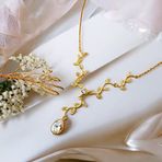 B&M ART 925 Ayar Gümüş Gold Zirkon Damla Taşlı Sarmaşık Kolye