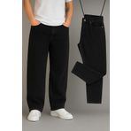 BM BALANCEMODA Erkek Siyah Baggy Fit Likrasız Rahat Kesim Jean Pantolon