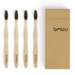 bmbu Diş Fırçası 4'lü Paket - Orta/Yumuşak Kömür Kıllı Diş Fırçaları Ahşap Sap - BPA İçermez, Çevre Dostu, Vegan Ürün Hediye Fikri, Geri Dönüşümlü Biyobozunur Ambalajda Sürdürülebilir Bir Şekilde