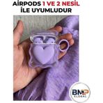 BMP GLOBAL Airpods 1. ve 2. Nesil Kulaklık Uyumlu Dalgalı Tasarım Kalpli Mor Silikon Koruyucu Kılıf
