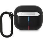 BMW Airpod 3.nesil Uyumlu Pu Deri Tasarımlı 3 Renk Çizgili Çift Metal Logolu Kılıf Siyah
