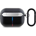 BMW Airpod Pro 2 Uyumlu Pu Deri Tasarımlı 3 Renk Çizgili Çift Metal Logolu Kılıf Siyah