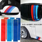 Bmw M Ayna Şerit Ön Izgara Marşpiyel Sticker Yapıştırma Logo 6 Ad 25 X 5 Cm (3+3 6 Adet)