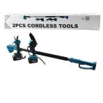 Bn-5 Cordless Tools Ltj-6A Zz-01 2 Pcs Set 6' Budama Dal Kesme Testere=Şarjlı--Yağsız - Zincirli + Şarjlı Bağ Makası Teleskopik Uzayan Metal Sap=120--195Cm (5250)